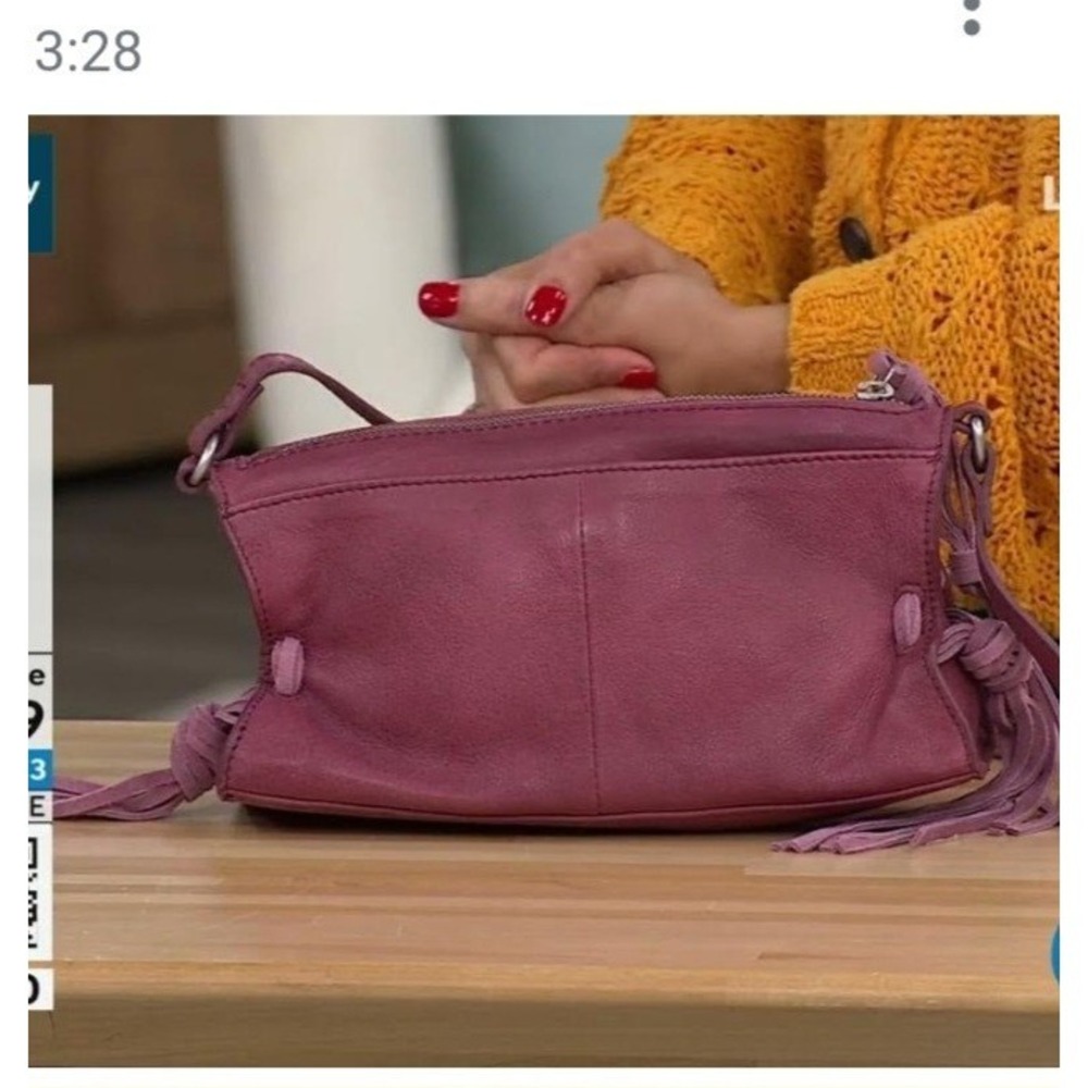 Lucky Brand Erma Crossbody Fringe Leather Purse Hobo Hippie Pink Decco Rose - Picture 14 of 14